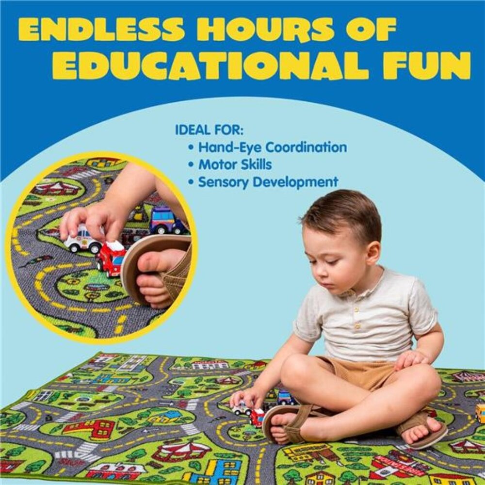 Kids Play Rugs12 Pull-Back Vehicle Set Durable Carpet Playmat Rug - Picture 6 of 8